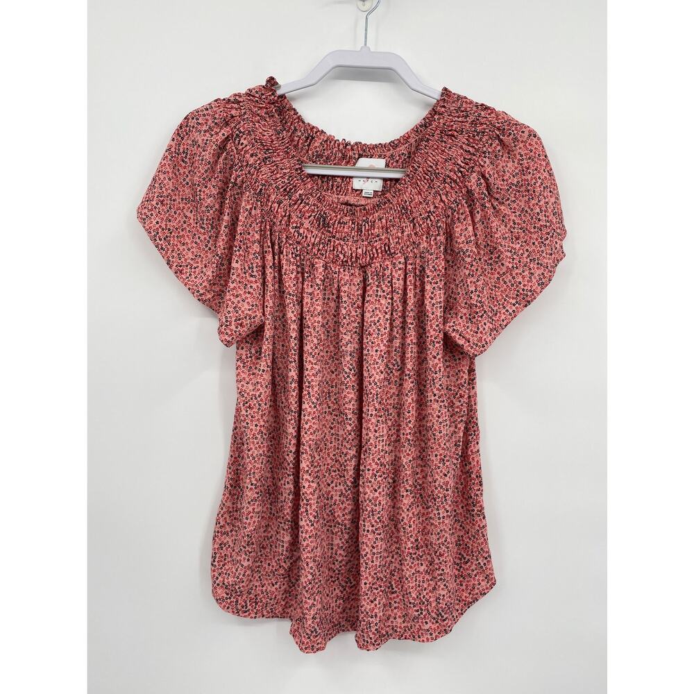 The Nines by Hatch Smock Neck Mini Disty Pink Floral Top Maternity Medium